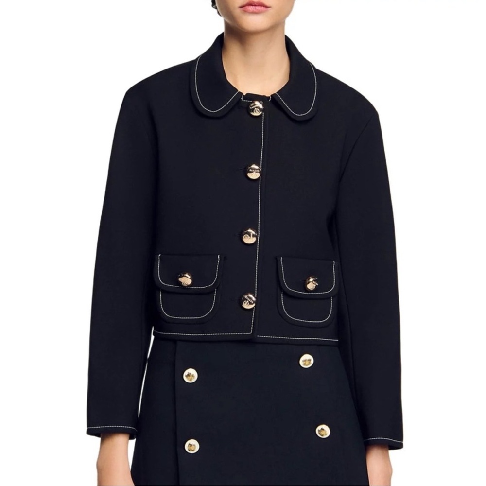 Sandro Black Jacket with Gold Buttons